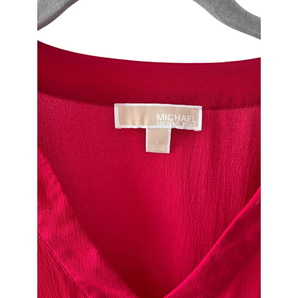 Michael Michael Kors Red V-Neck Blouse Womens Large Long Sleeve Smocked Sleeve - Picture 6 of 10